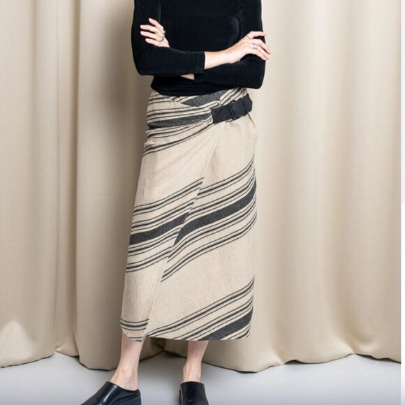 Rare VTG Ralph Lauren Blanket Wrap Midi Skirt Asymmetrical Linen Belt Detail - Picture 1 of 11